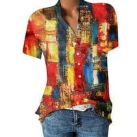 Ženske vrhove kratkih rukava ispisana bluza casual ženske ljetne Henley majice Tuničke majice Multi-Color