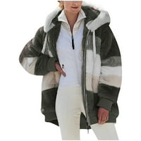 Žene plus veličina zimski topli labavi plišani zip jakna s kapuljačom Tietoc