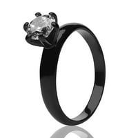 Black Solitaire Vjenčani prsten, CZ Vjenčani prsten, zaručnički prsten, crni titanski prsten, CZ Dijamantni