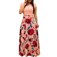 Huachen ženska modna casual cvjetna tiskana maxi haljina s kratkim rukavima s dugim mama haljinom