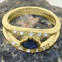 Britanska napravljena 18k žuti zlatni prsten s prirodnim safirnim prstenom sa safirom i dijamantnom ženkom - Opcije veličine - Veličina 9,75