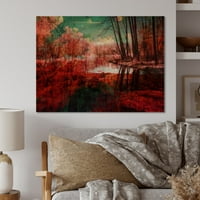 Art DemandArt 'Crvena jesenska umjetnička šuma na jezeru' Tradicionalni drveni zidni umjetnički dekor