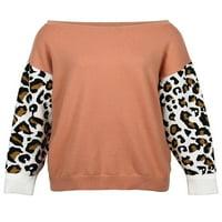 Keeccty Womens Dating Dukseri Leopard Patchwork Off rame Dugih rukava majice