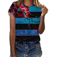 B91XZ Slatke košulje za žene Ženske casual America Zastava Ispis O vrata kratkih rukava bluza za bluzu
