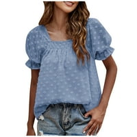 Moda Žene Ležerne prilike Pamučna posteljina od pamuka, majica kratkih rukava TOP, BLUE, XL