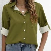 FVWitlyh Velvet majica Žene Žene Šifonske gumbe Donje košulje sa džepovima Bluze s kratkim rukavima
