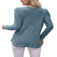 Žene luksum vrhovi čvrste boje majica dugih rukava TEE labav pulover Radna majica siva plava s