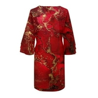 Ženska ljetna moda Haljina srednje dužine Šarene tiskane suknje za rupu s laticama V-izrez, Vermilion,