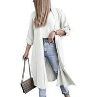 Ženski kardigan s tri četvrtine rukave prednje prorez prevelični kaput dugačak kaput XL bijeli