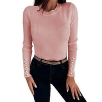 Kali_store pulover džemperi za žene Ženski pleteni skakači modni čvrsti u boji okrugli dekolte dugi