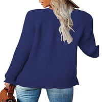 Ženski dugi rukav V-izrez s rebrastim gumbom pletene džemper od pune boje