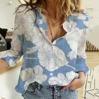 Miluxas ženski casual boho cvjetni print v izrez dugih rukava labave bluze košulje vrhovi klirence plava 8