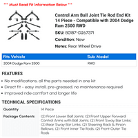 Control Amp Ball Courly Tied Cind Cind Kit - kompatibilan sa Dodge Ram RWD
