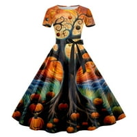 Miluxas Women's Plus Veličina haljina Funny prugasti kostim bundeve plamene haljine Orange 8