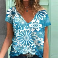 Ljetni vrhovi kratkih rukava za žene V izrez cvjetna otisnuta bluza slobodna udobna majica Tee