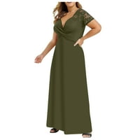 Ženska V-izrez Solid Maxi Dužina gležnja Modna ljetna haljina kratkih rukava zelena 4xl