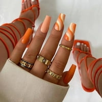 BHXTENG narandžasti lažni nokti valni linijske linije Srednjeg baletnih lažnih nokti za žene djevojke
