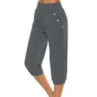 Xinqinghao Capri hlače za žene casual elastične visoke struk obrezane hlače tanka noge gumne džepove