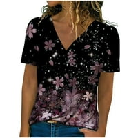 Ženske kratke majice s kratkim rukavima V-izrez tiskane ljetne bluze vrhovi