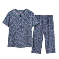 Objave za žene cvjetne tiskane plus veličine Ljeto odjeća za domaćinstvo Lounge set majica gumba, Capri