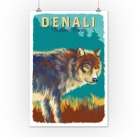 Nacionalni park Denali, Aljaska, Wolf, Vivid akvarel