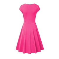 Haljine za žene labave ženske stranke Sove večernja haljina koljena dužina V-izrez kratki rukav ružičasti