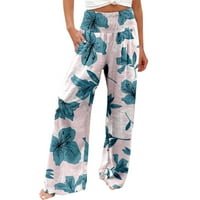 Riforla ženske hlače Žene Ležerne prilike modne plaže Elastične struke Široke noge hlače šarene cvijeće