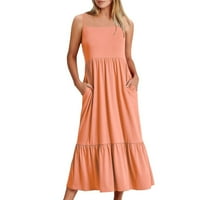 Ljetne haljine za žene bez rukava Maxi gležanj Modni okrugli izrez Dress Pink XL