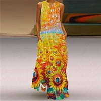 Dyegold Maxi haljine za žene casual plus veličina duge haljine cvjetni print vintage boho V izrez tunika