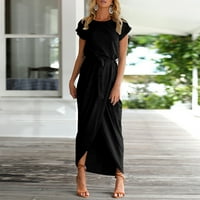 Ženske haljine Maxi kratki rukav Ležerne prilike, Ljetna haljina sa punim okruglim izrezom Crna m