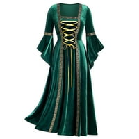 Fanxing Women Velvet dugačka haljina Renesansa haljina Square-up Srednjovjekovne haljine Irski COSPALY