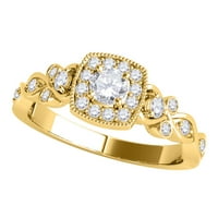 Aonejewelry 0. Carat Halo Okrugli dijamant Milgranirani zaručni prsten u 14K ružino bijelo i žuto zlato