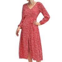 ManXivoo duge haljine za žene dame V izrez struk cvjetni gumb s dugim rukavima prerezan haljina cvjetna