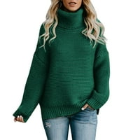 Tosmy Womens Dukseri ženska jesenska zima puna boja labavi visoki vrat pleteni džemper dugih rukava