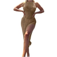 STAMZOD Seksi haljine za žene Čvrsti povremeni casud udobnosti bez rukava plete od vitke mini haljine