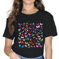Ženska ljetna majica modna bluza vrhova djevojka kratki rukav puno leptira Grafički povremeni teže