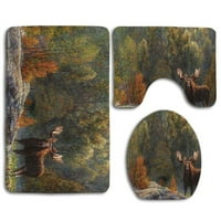 Moose stoji na mali rijeci protiv šumskih pozadina kupaonskih prostirki set Contour prostirki i toaletni poklopac poklopca