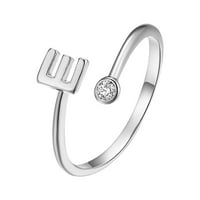Yuehao Prsteni modna pozlaćena srebrna otvaranje slova s ​​dijamantskim podesivim prstenom dame nakit