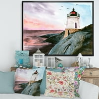 Art DemandArt 'Castle Hill svjetionik na stjenovitoj otok na suncu' Nautički i obalni uokvireni platneni