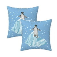 Velvet Dekorativni jastuk za bacanje na poklopci 2, mekog kvadratnog jastuka s nevidljivim zatvaračem Cartoon Slatko pingvin snježni za životinje, 18 x18