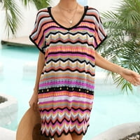Crochet Cover Ups za žene izdubljene kratki rukav bikini kupaći kostimi kupaći kostimi boja bočna proreza