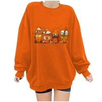 Trendvibe zahvalnosti za žene Loose Fit Graphic Pumpkin Latte tiskani pulover Dugi rukav Tors Crewneck
