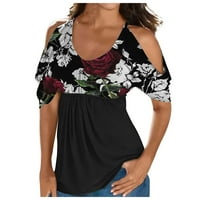 Ženski sa dresima dresed flowy izlaskom kratkih rukava ljetni bluze hladno rame cvjetni V izrez Loose