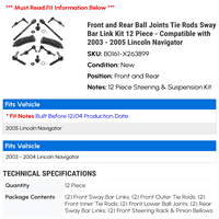 Prednji i stražnji kuglični zglobovi šipke Sway Bar Link Kit - kompatibilan sa - Lincoln Navigator 2004