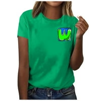 Cleance Ljeto kratkih rukava za žene Crewneck Fall Modni slova uzorak Ispis pulover vrhova zeleno l