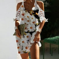 Ljetne haljine za žene, žensko ljeto hladno rame za kroket čipka Bodycon mini haljina suncokretov print