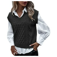 HGW džemper za ženske prepepy stil pletena spremnik Top bez rukava V-izrez vintage džemper prsluk crne