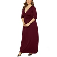 Jesenske haljine za žene Žene modne čvrste boje V-izrez s dugih rukava elastična večernja haljina vina