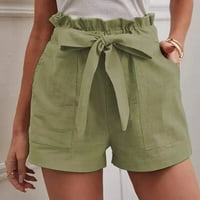 Ženske pamučne platne kratke hlače Mekani elastični struk Bowknot Tie Betted Summer Casual Hlaće sa