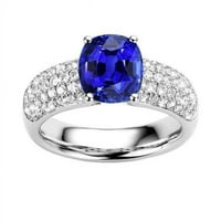 3. CT jastuk Sapphire 14k bijeli zlatni dijamanti Dragine prsten, veličina 6.5